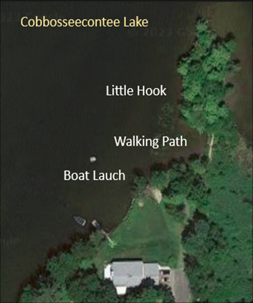 A bird's eye view of a house and a lake

Description automatically generated